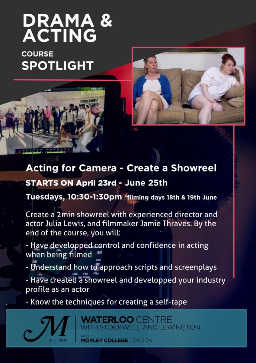 We're excited to announce that award-winning feature film &amp; music video director Jamie Thraves (Radiohead, Coldplay) will join our Showreel course as filmmaker, alongside brilliant director Julia Lewis. Limited places available! Get in touch to book your audition <a href="/morleycollege/">Morley College London</a>