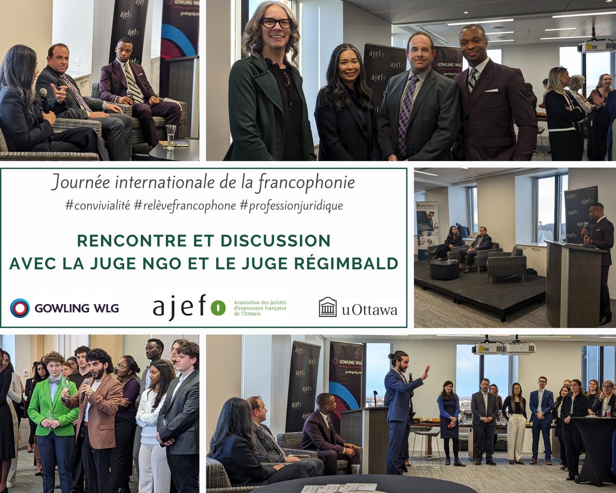 AJEFO (@ajefo_justice) on Twitter photo À l'occasion de la journée internationale de la francophonie, très beau moment d'échange hier soir avec les étudiantes et étudiants <a href="/commonlawfr/">PCLF/PDC - uOttawa</a>, la juge Ngo et le juge Régimbald!
Un grand merci <a href="/gowlingwlg_ca/">Gowling WLG Canada</a> pour l'appui et l'accueil!
Et bravo à notre comité jeunes juristes! À l'occasion de la journée internationale de la francophonie, très beau moment d'échange hier soir avec les étudiantes et étudiants <a href="/commonlawfr/">PCLF/PDC - uOttawa</a>, la juge Ngo et le juge Régimbald!
Un grand merci <a href="/gowlingwlg_ca/">Gowling WLG Canada</a> pour l'appui et l'accueil!
Et bravo à notre comité jeunes juristes!