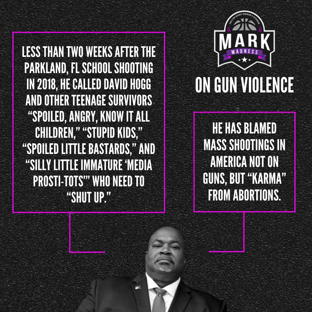 ProgressNow_NC's tweet photo. The First Round of #MarkMadness is over! We started with 16 horrible @MarkRobinsonNC quotes or beliefs about gun violence, reproductive freedom, education and the environment - now we need you to help us choose the #FinalFour!
Vote here: https://t.co/02Le4AEzNe
#ncpol #nc #ncgov https://t.co/kjISj31ceT