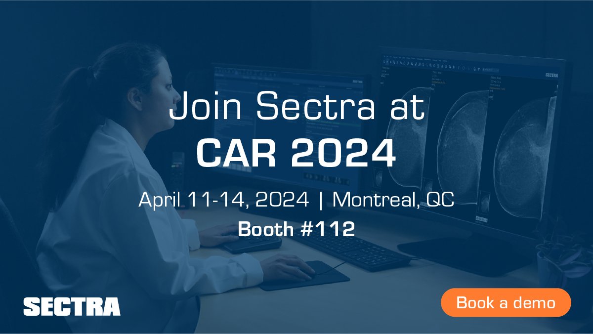 Join us at CAR! Visit our booth to learn how Sectra can help streamline your workflows with our complete enterprise imaging SaaS and Best-in-KLAS #Radiology PACS. Book a demo to learn more: shorturl.at/uDGP5 #CAR2024 #RadTwitter