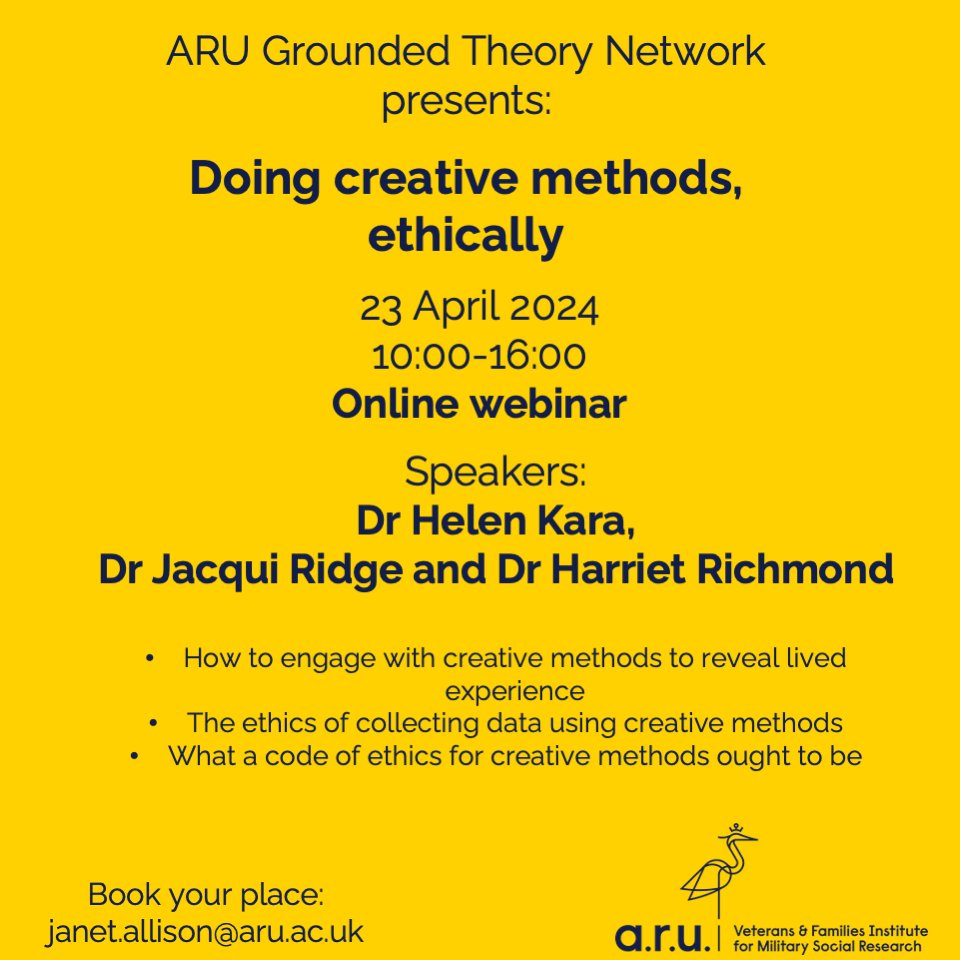 ⁩🚨Want to know more about using creative research methods ethically? Want to contribute to new guidelines? Join us in April! ⁦⁦@happeehil⁩ ⁦@DrThomasKersey⁩ ⁦@Janet_Allison11⁩ ⁦@FHEMS_ARU⁩ ⁦@aru_fse⁩ ⁦@ARU_VFi⁩ ⁦@ARUWrittle