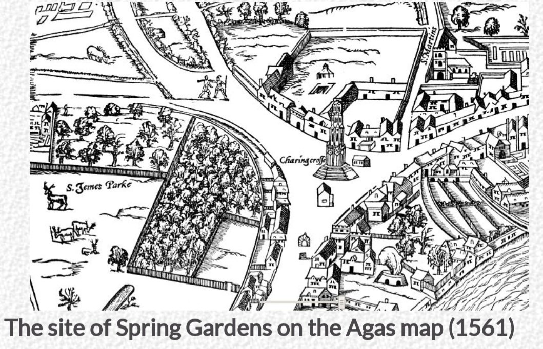 #OnThisMonth 1649, #JohnMilton lodges in a house opening onto the Spring Gardens. The poet of PARADISE LOST always liked a garden. Does he know about the fountain once activated by passers-by treading on hidden machinery? Or does he think of the Oath of Secrecy he took yesterday?