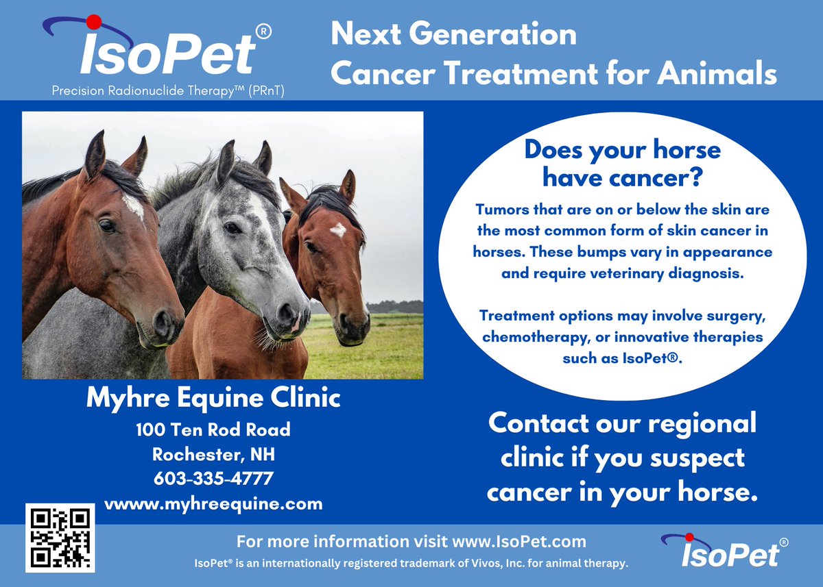 Our first mass mail out goes out tomorrow to promote our regional clinic Myhre Equine Clinic in NH. Our team is focused on custom marketing for our certified clinics. Soon more animals will be cancer free! $RDGL #IsoPet #VivosIncUSA #RadioGel #PetCancer