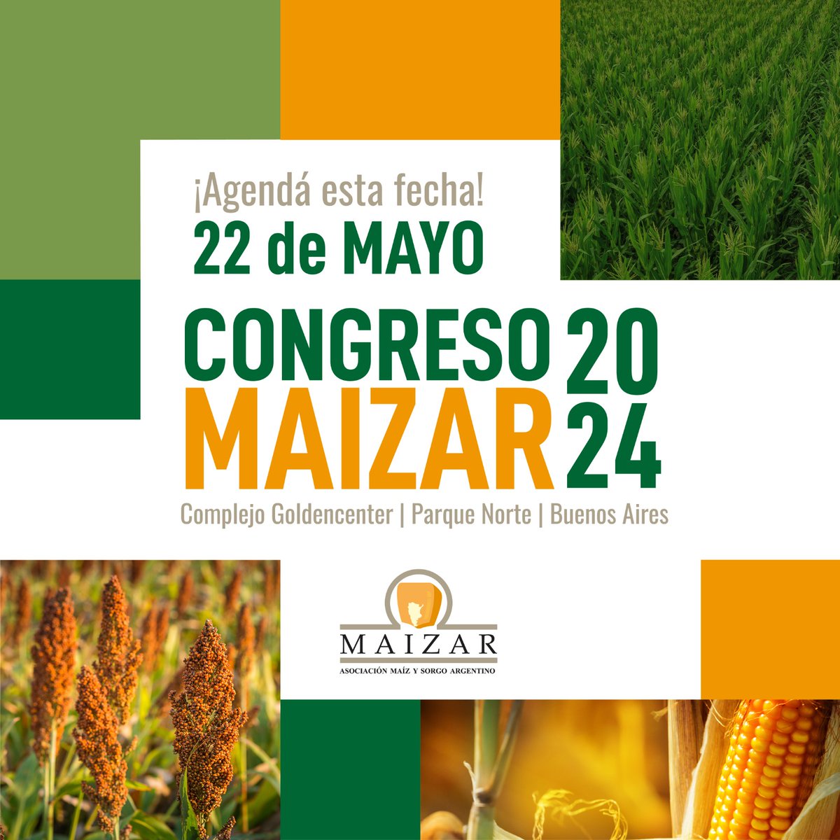 ¡Llega un nuevo Congreso MAIZAR! 🌽

El Congreso anual de las cadenas del #maíz y del #sorgo será el 22 de mayo en el Goldencenter de la Ciudad de Bs As, bajo el lema "Liberemos nuestro talento colectivo".

Entrerate más detalles en maizar.org.ar
#Maizar2024