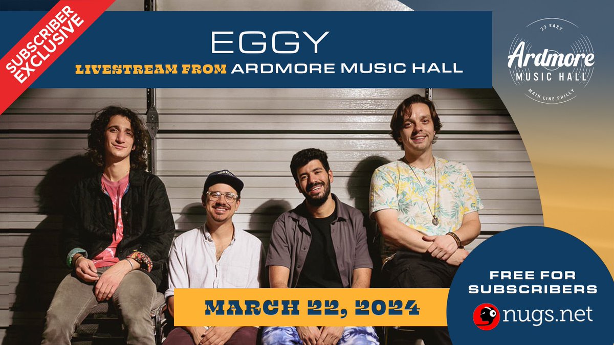Tomorrow’s show is SOLD OUT! We’ve got a packed house for @eggylive at @ArdmoreMusicPA. RJ will interview the band at 6pm. Stream LIVE on @nugsnet FREE for subscribers nugs.net/eggy