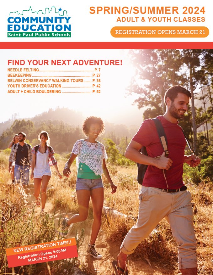 SPPSCommunityEd's tweet image. REGISTRATION IS OPEN!

What will your next adventure be? Sign up for Spring/Summer classes now: stpaul.ce.eleyo.com
 
#neverstoplearning #mnlife #mnsummer