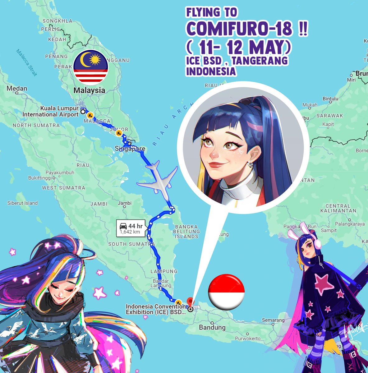 Excited to announce that I will be flying to Tangerang , Indonesia for Comifuro-18 !!  I will also be posting a Tradi watercolor/ BlacknWhite commission list but there are things that i need to clear up atm, so will keep you posted ✨✨ #COMIFURO18