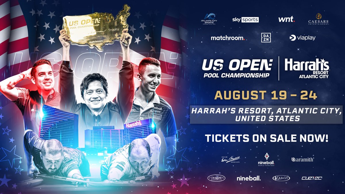 🌟 The US Open Pool Championship is heading to Harrah's Resort, Atlantic City in August!

Pool's most historic tournament has never been bigger, and you can secure your seat in the crowd...

𝗧𝗶𝗰𝗸𝗲𝘁𝘀 𝗢𝗡 𝗦𝗔𝗟𝗘 𝗡𝗢𝗪! 🎟️ MatchroomPool.com 

#USOpenPool 🇺🇸