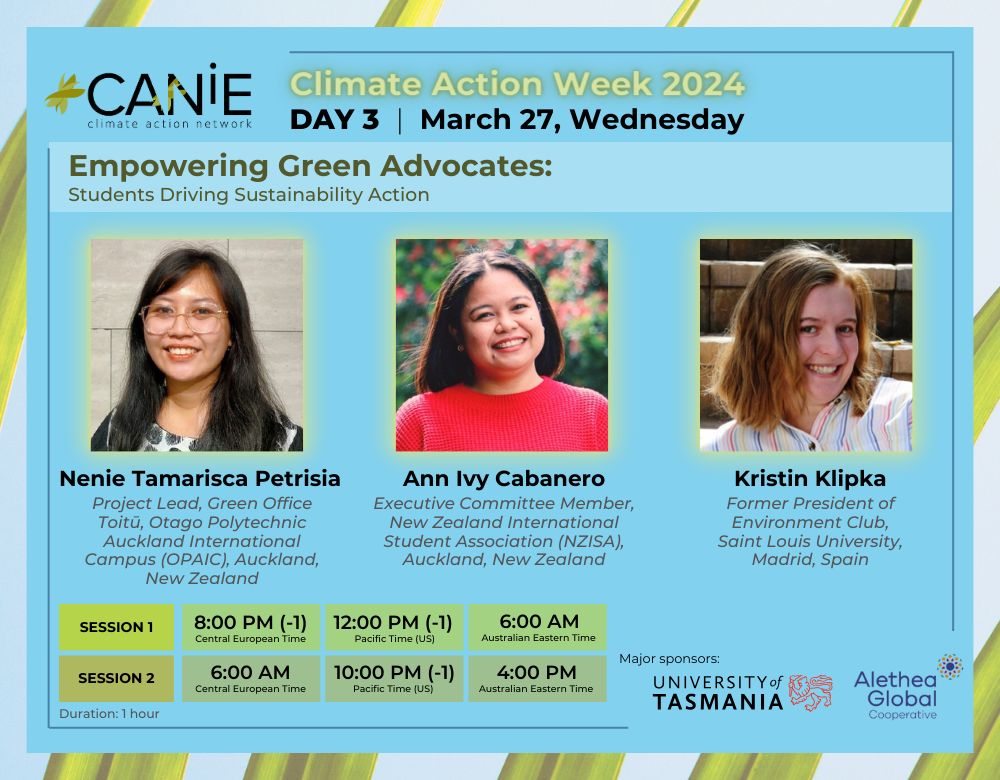 Climate Action Week - Day 3 As always, to accommodate all our members' timezones we will offer 2 sessions: Session 1 ⏲ 8 PM CET / 12 PM Pacific Time / 6 AM AET Register: lnkd.in/dDg6DP9W Session 2 ⏲6 AM CET / 10 PM PT / 4 AM AET  Register: lnkd.in/dsrFhNvW