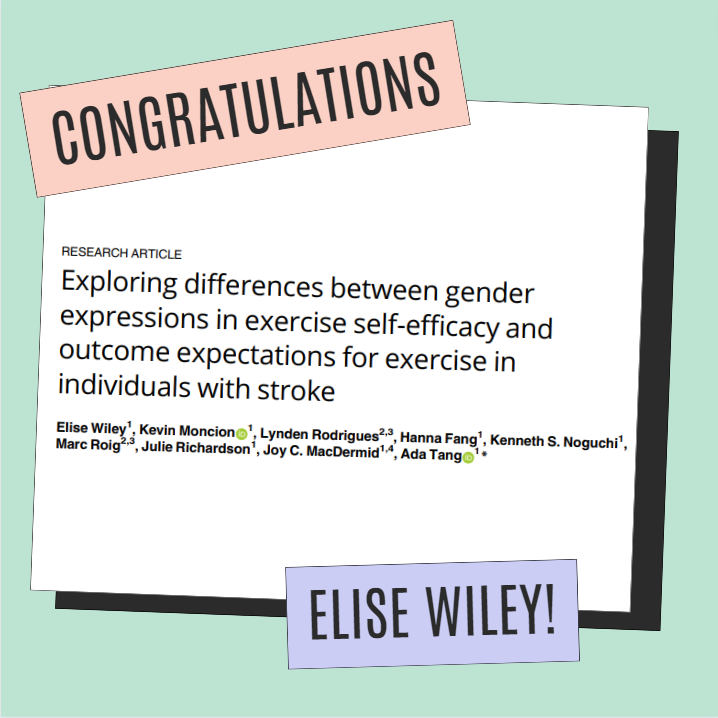 Congratulations to Elise Wiley on the publication of 'Exploring differences between gender expressions in exercise self-efficacy and outcomes expectations for exercise after stroke.' 🥳🙌 📖Read it here: journals.plos.org/plosone/articl…