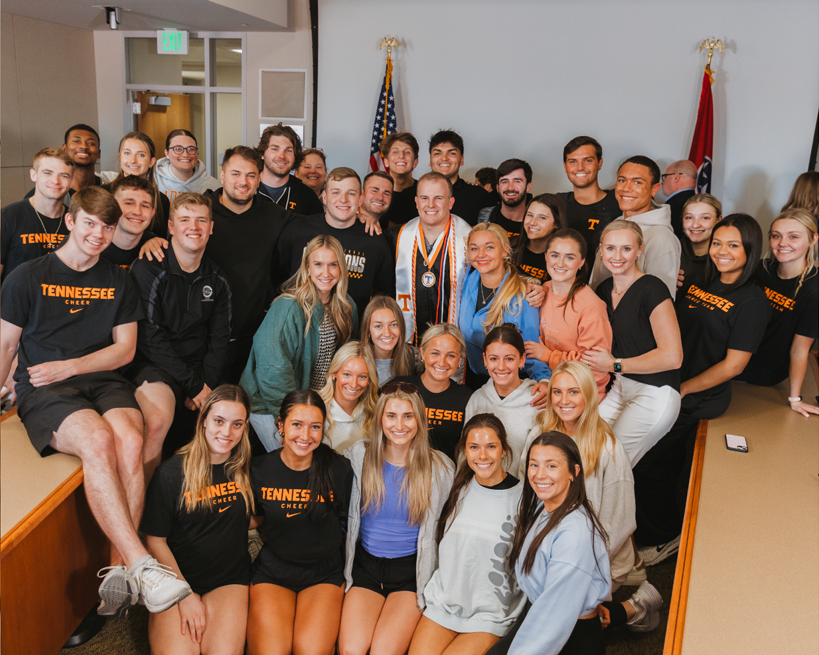 HaslamUT's tweet photo. Yesterday, we celebrated Staff Sgt. Christian Weaver, a business management major serving in the Tennessee Air National Guard. Weaver is unable to attend Spring commencement due to his deployment, so join us in celebrating him. #HaslamReady #HaslamEngaged #HaslamPrepared https://t.co/UUIiQV5GqU