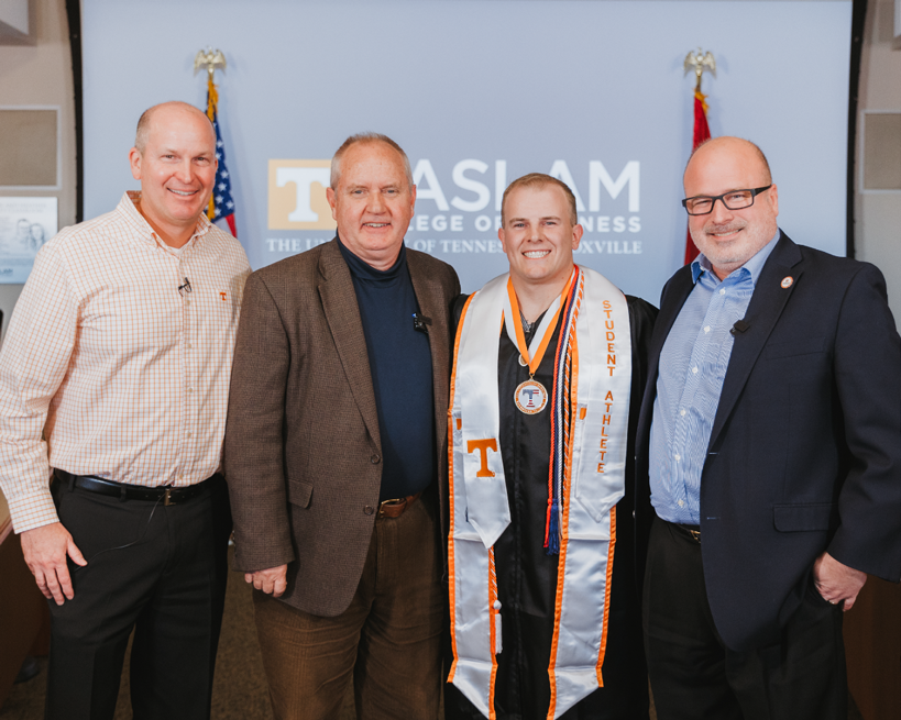 HaslamUT's tweet photo. Yesterday, we celebrated Staff Sgt. Christian Weaver, a business management major serving in the Tennessee Air National Guard. Weaver is unable to attend Spring commencement due to his deployment, so join us in celebrating him. #HaslamReady #HaslamEngaged #HaslamPrepared https://t.co/UUIiQV5GqU