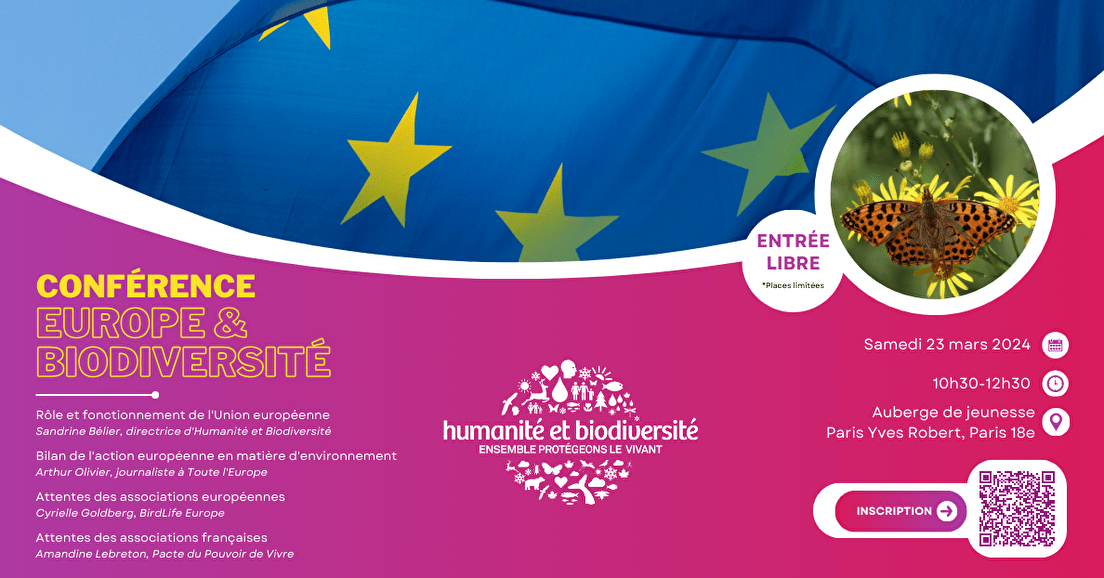 🇪🇺 Les #electionseuropeennes2024 approchent... A cette occasion @A_Lebreton participera ce samedi, à la conférence « #Europe et #Biodiversité » organisée par @HumaBio pour discuter des enjeux et des attentes des orga du @PouvoirDeVivre. Pour participer👉 humanite-biodiversite.fr/collect/descri…