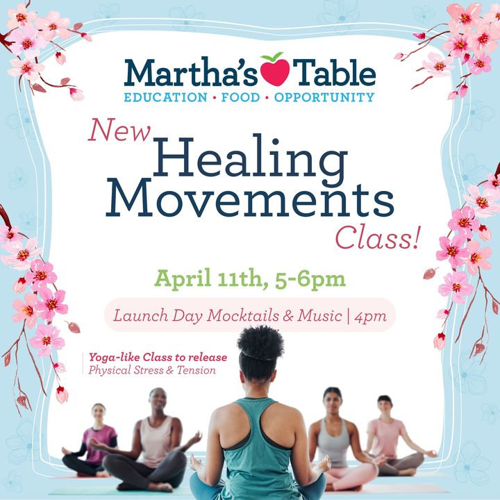 Sign up for Healing Movements, a yoga-inspired class from @MarthasTableorg. Classes kick-off on April 11th at 5pm with complimentary mocktails and giveaways! Sign Up 👉🏿 shorturl.at/juz48 See you on the mat! #marthastable #dcyoga