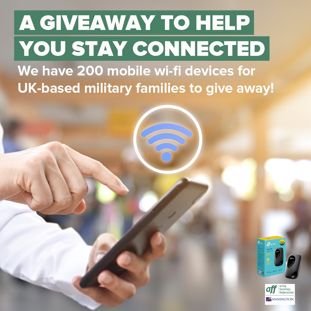 If you’re a UK-based Army family in SFA, with dodgy broadband in your quarter 👇 aff.org.uk/news/mobile-wi… to apply for a mobile wi-fi device supplied by Annington. It comes with an initial 25GB SIM card, which can be topped up by the winners once the data has been used.