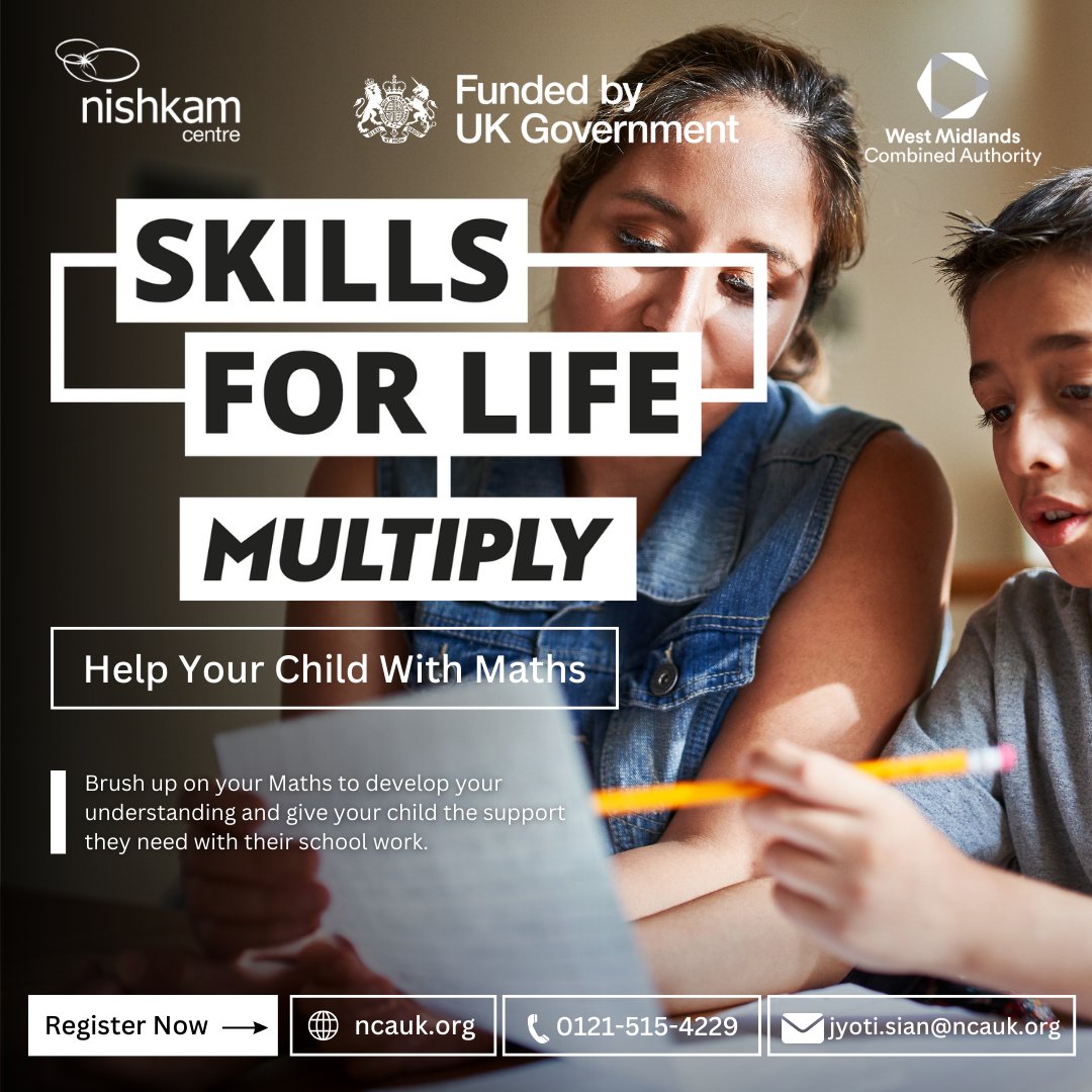Want to support your child with their maths? The #Multiply scheme can help you brush up on your #numeracy skills to support your child through their education, easily and flexibly to fit your schedule. Call 0121-515-4229 for more information!