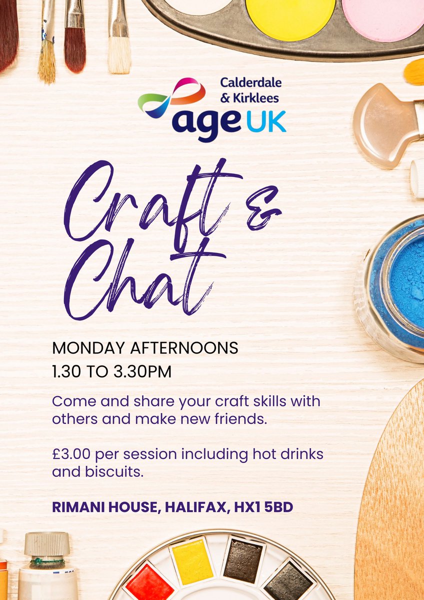 Do you enjoy arts and crafts? Meeting new people? Come along to our Rimani House Wellbeing Centre in Halifax (1:30-3:30pm) starting Monday 8th April and share your craft skills with others and make some new friends. Sessions cost £3 and includes hot drinks and biscuits.