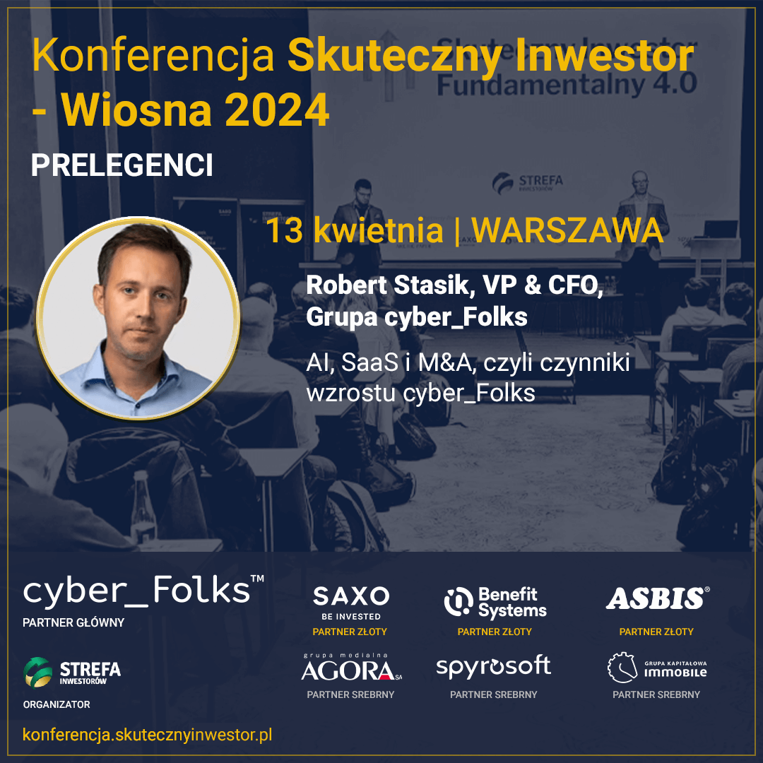 strefainw's tweet photo. 🟢 Już 13 kwietnia 2024 w Warszawie odbędzie się konferencja Skuteczny Inwestor – Wiosna 2024. 

Cyber_Folks jest Partnerem Głównym wydarzenia. Spółkę będzie reprezentował Robert Stasik, VP &amp; CFO.

🎯 Szczegóły pod adresem: https://t.co/1mYw79vdO2 https://t.co/4FqbzJuUOg