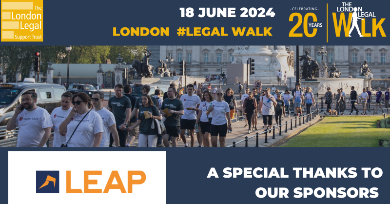 🙌 A huge thank you to @LEAP4LawFirms for sponsoring the London #LegalWalk. LEAP offers productivity solutions within the legal practice with its world leading state-of-the-art legal technology. We look forward to seeing you on June 18 to celebrate #20YearsOfJustice