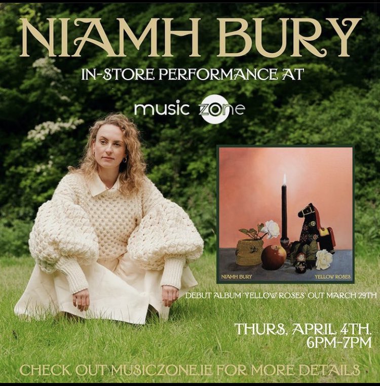 Mark yere calendars folks!!! @Niamh_Bury plays the shop at 6pm April 4th in support of her debut album 'Yellow Roses'. Not one to miss!;) FREE ENTRY