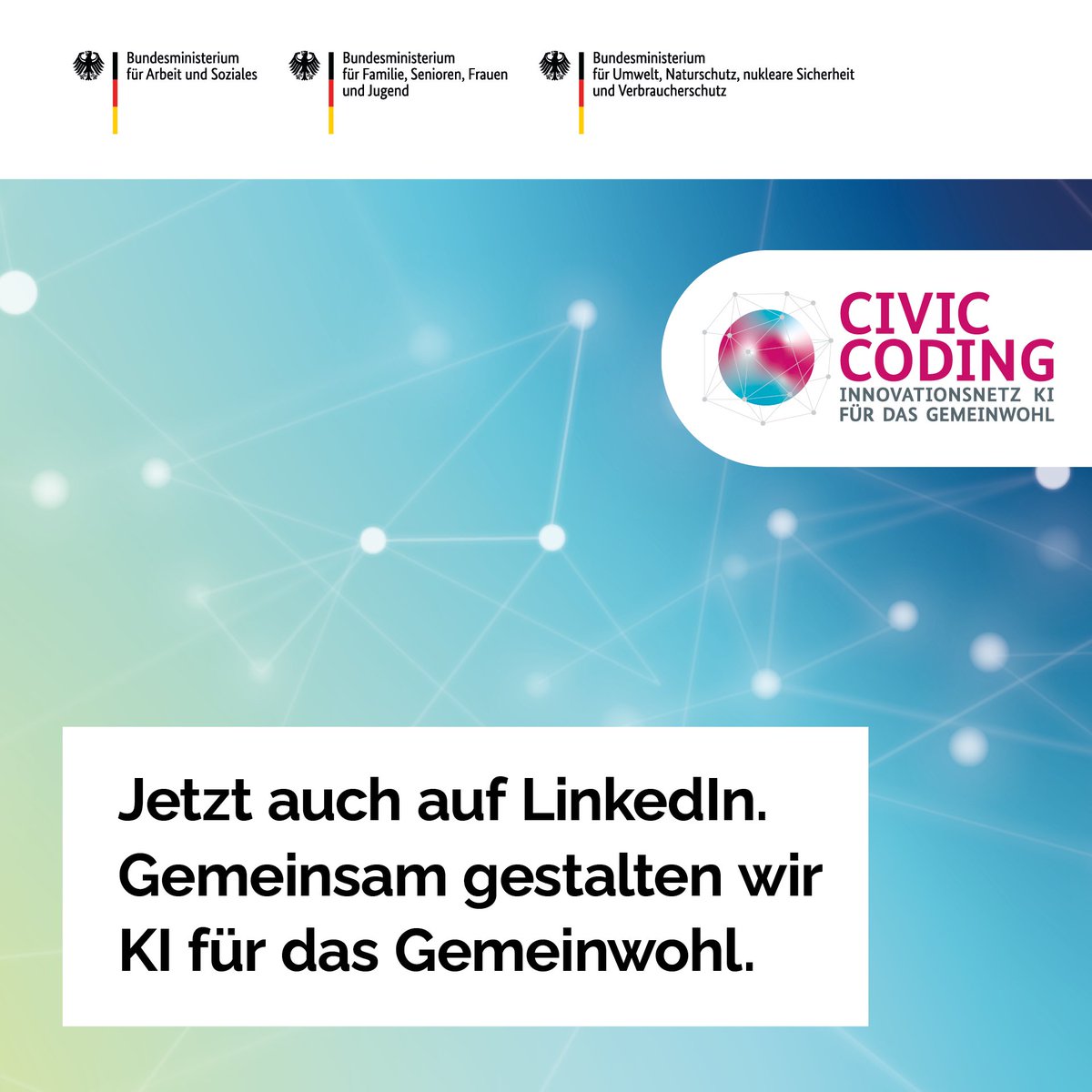 Wir sind jetzt auch auf LinkedIn! 👋 Ab sofort findest du dort ausführliche Infos rund um unsere Angebote und Veranstaltungen. Wir freuen uns auf einen spannenden Austausch. Folge uns jetzt, um keine Neuigkeiten mehr zu verpassen! @BMAS_Bund @BMUV @BMFSFJ linkedin.com/company/civic-…