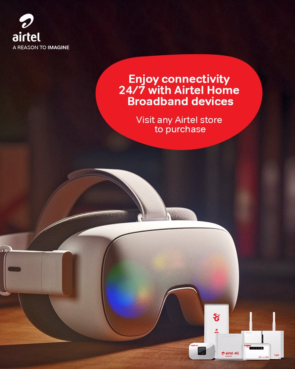 Whether it’s work or play, get Airtel Home Broadband devices to keep you connected Visit any Airtel shop to purchase today. #AirtelHomeBroadband #AReasonToImagine