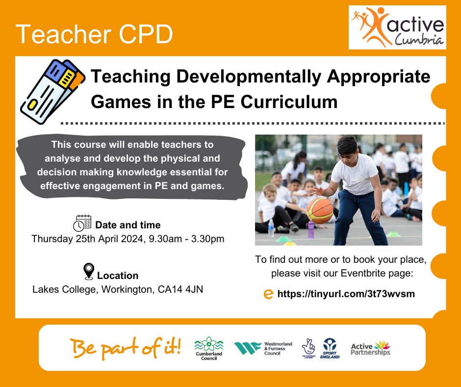 LAST CHANCE TO BOOK❗📣 TICKETS CLOSING TUESDAY 23RD APRIL Teacher CPD | Teaching Developmentally Appropriate Games in the PE Curriculum - Thursday 25th April 2024 To book your place, please visit our Eventbrite page at: 👉 tinyurl.com/3t73wvsm