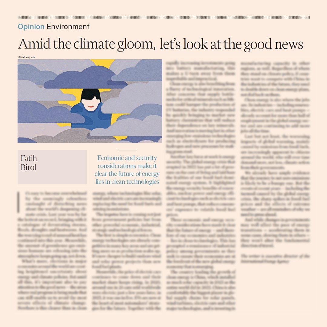 In a new article for today's @FinancialTimes, our Executive Director @fbirol highlights the economic, industrial, strategic & technological forces driving the transition to clean energy Read why the global energy system's direction of travel is clear ⬇️ iea.li/3PymWpQ