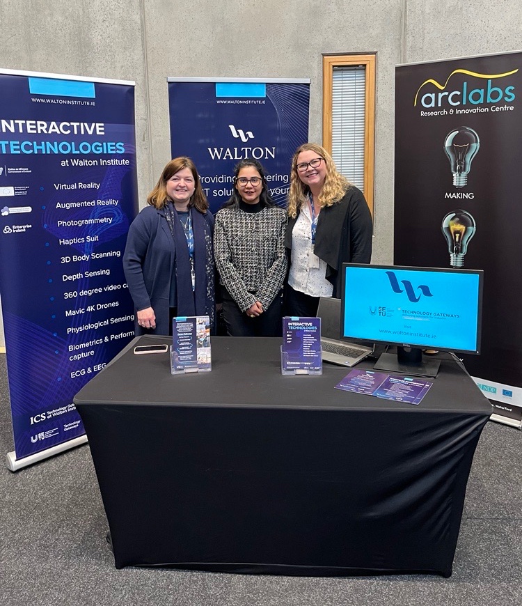 Representing @WaltonInst @SETUIreland today at the #WomenInTechnology event 24 are (L-R) Catherine Cunniffe, PSES Head of Division & Delivery Manager; Aiman Khalil, a PhD Student currently working on the @FET_PRIME project; and Lisa Bodden, Marketing Manager👏 #womeninSTEM