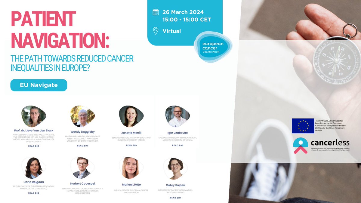 On 26 March, Igor Grabovac, coordinator of @CANCERLESS_EU, will speak about Patient navigation for optimal access to cancer treatment and information, at the online event organised by @EuropeanCancer A Stakeholder Forum for the @EuNavigate Register now! europeancancer.org/events/276:pat…