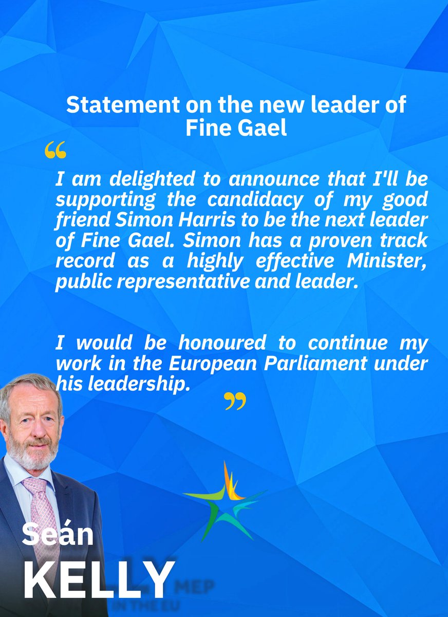 My statement on the new leader of Fine Gael. I am proud to support @SimonHarrisTD