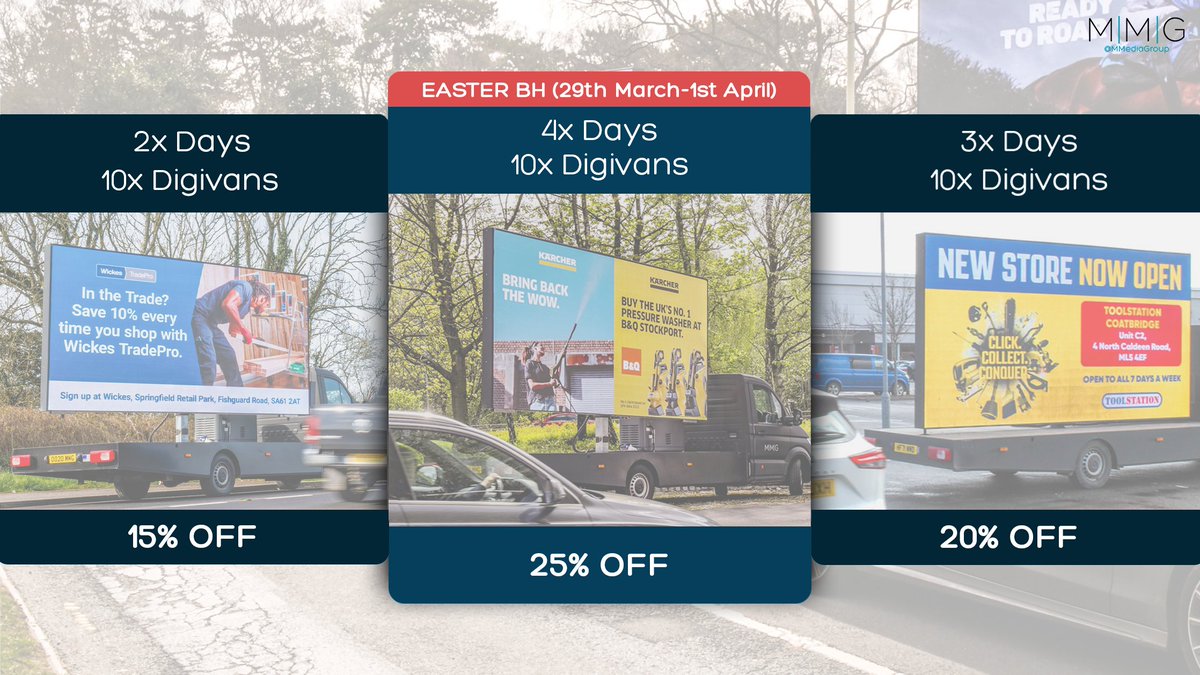 MobileMediaOOH's tweet image. Easter Bank Holiday Deal 🐣⏰ Save up to 25% with our short term #Digivan packages. Talk to sales@mmediagroup.co.uk for more information.

With two bank holidays, the arrival of Spring and the switch to BST, audiences are in the mood to spend this holiday season. Mintel stats