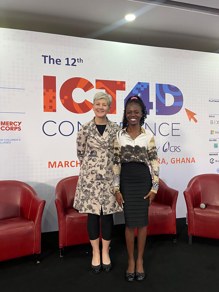 With the CEO of @DataKind , Lauren Woodman, who moderated two discussions navigating the intersection of humanitarian efforts, disaster managemet and cutting-edge technologies - GIS mapping and Generative AI at the just ended day 2 of @ICT4DConference #ICT4D 

Glad to be part☺️