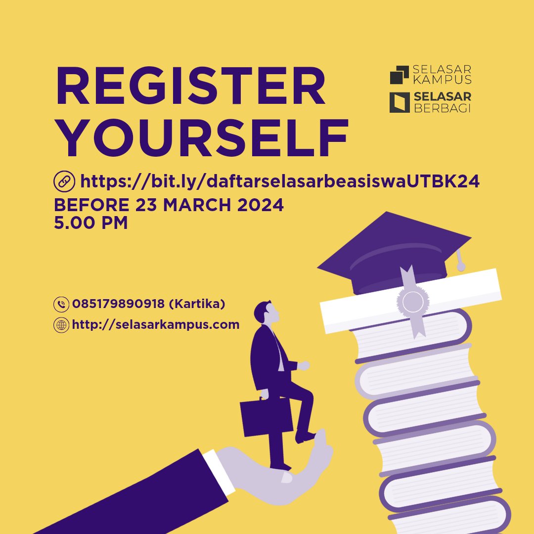 selasarkampus's tweet photo. Ayo, daftar sekarang! 

Link Pendaftaran: https://t.co/tfEIBASuQi 

Batas Pendaftaran: 23 Maret 2024 (17.00)

Informasi lebih lanjut: 085179890918 (Kartika) 

Wujudkan mimpi besarmu bersama kami! 👩🏻‍⚕️👨🏻‍⚖️ https://t.co/0pnIFLZ6gb