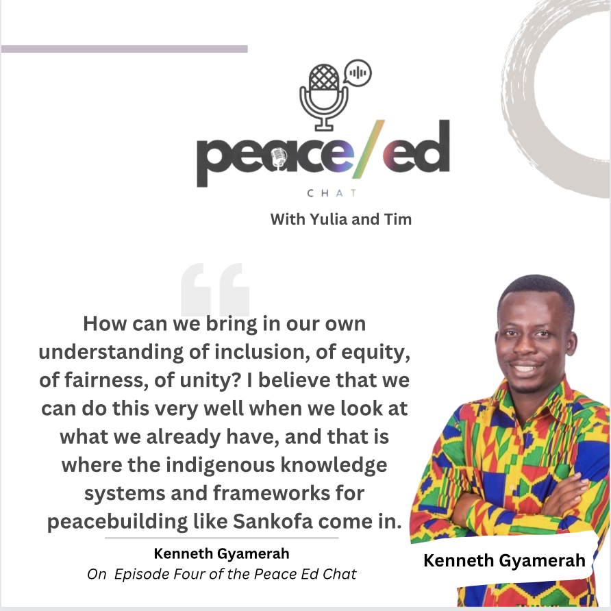 PeaceEdChat's tweet photo. Wondering about how African Indigenous Knowledge Systems can support building lasting #peace?  
Listen to #PeaceEdChat episode on "Exploring #Indigenous African Knowledge Systems &amp; #Decolonisation of Education for Peacebuilding” with @Kennethgyamera.
🎧https://t.co/MTQIJBcbpi https://t.co/qSyT6WkxDG
