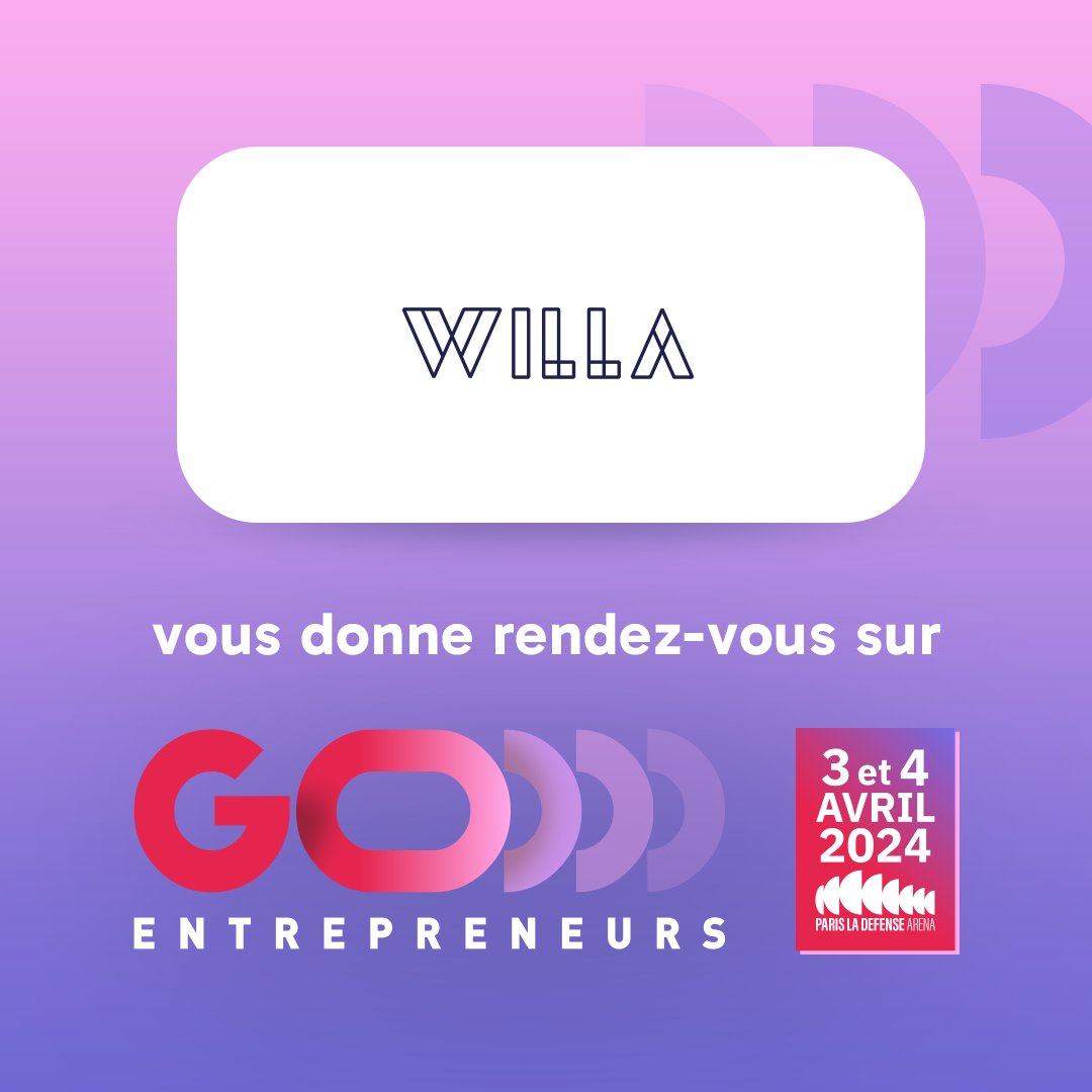 Go Entrepreneurs est de retour à Paris La Défense Arena avec deux journées de rencontres pour créer et développer votre entreprise ! WILLA est fière d’être partenaire de cette édition 💪 📆 RDV les 3 et 4 avril 2024 👉 : event.go-entrepreneurs.com/paris2024