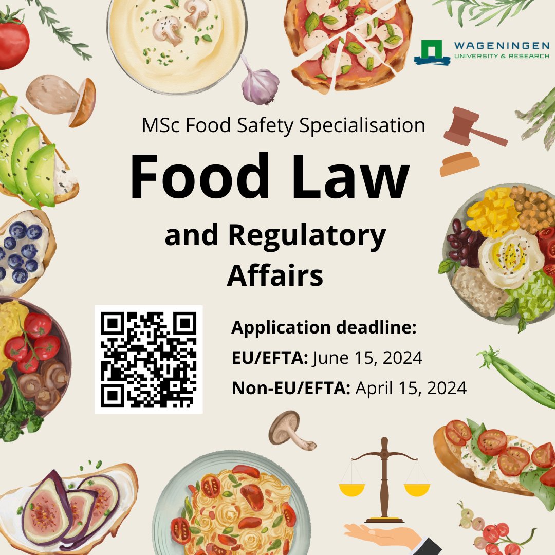 🌱 Dive into Food Law! REGISTER NOW for our Food Law & Regulatory Affairs Specialisation (MSc in Food Safety)! 📚🔍 Perfect for those ready to master food regulations and make an impact. 👉 Learn more & apply: tinyurl.com/WURFoodLaw #FoodLaw #FoodSafety #FoodSustainability