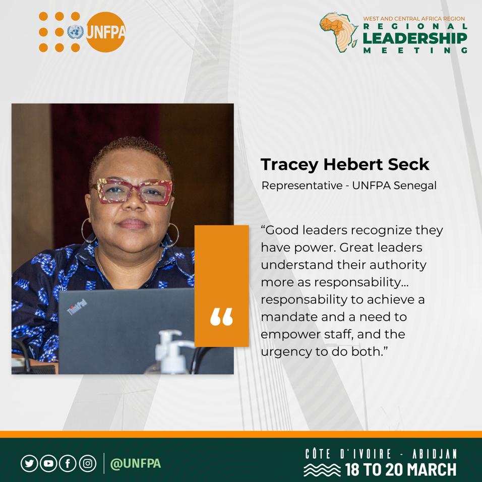 Voice of #Leaders. Mme Tracey Hebert SECK Représentante Résidente @thebertnewme @UNFPASenegal à la Réunion des Représentants de @UNFPA_WCARO à Abidjan🇨🇮.