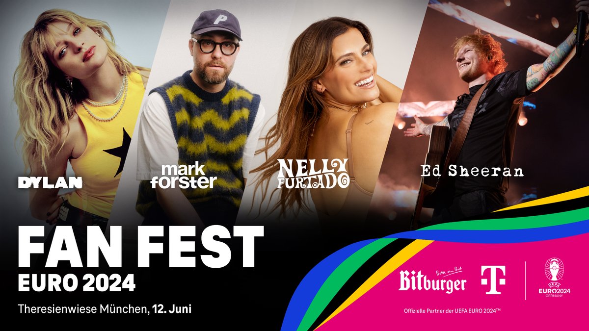 Am 12. Juni steigt in München das FAN FEST #EURO2024. Mit dabei sind Stars wie Ed Sheeran, Nelly Furtado u. v. m. Sichert euch ab dem 26. März Tickets bei Magenta Moments oder schaltet beim Livestream auf @MagentaMusik oder bei @MagentaTV ein. Alle Infos: spkl.io/60164LxJk