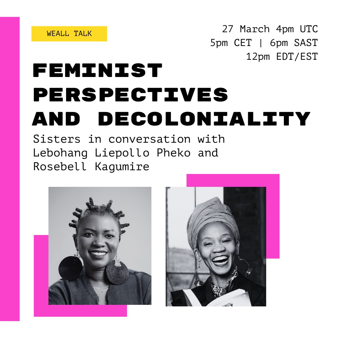 Join <a href="/Liepollo9/">AfrikanOlogist (DPhil)</a> and <a href="/RosebellK/">Rosebell Kagumire</a> for a dynamic "Sisters in Conversation" session, exploring decolonial feminism and pathways to economic justice from Africa to the world.

🗓️ Wednesday 27 March 
🕓 4pm UTC, 5pm CET, 6pm SAST 12pm EDT/EST

🎟️ bit.ly/FeministDecolo…