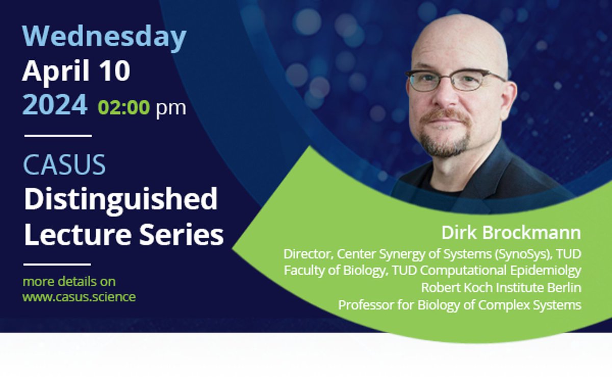 How do network science, computational science & #citizenscience transform the way we explore #infectiousdisease dynamics? Answers from @DirkBrockmann at the @CASUSscience Distinguished Lecture 'Networks, complexity & digital epidemiology'. You're invited! casus.science/events/casus-d…