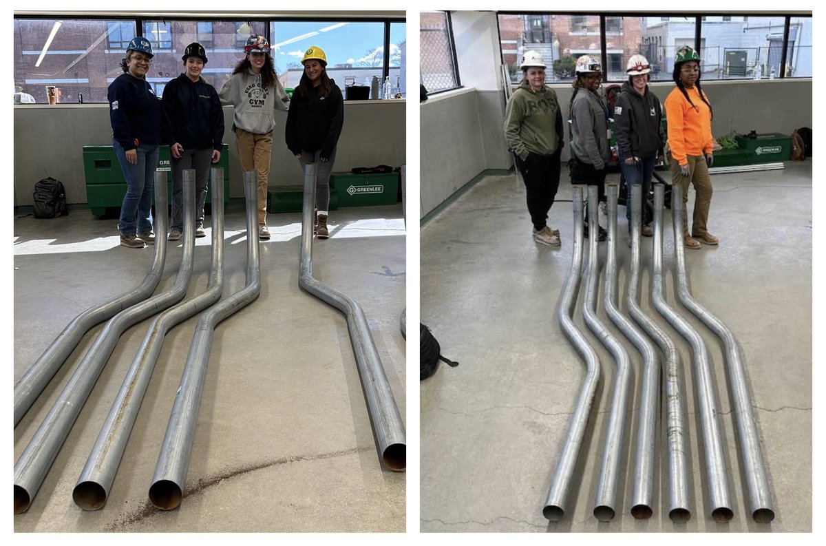 LAntonellis103's tweet photo. Watch out fellas! These 2nd year @IBEW103 @bostonjatc103 apprentices are crushing it bending 3” parallel EMT offsets with 90s on the end! 
#WomenInConstruction!  @necaboston 
👷🏻‍♀️👷‍♀️👷🏾‍♀️ 🚧 🦺 🏗️ 🔨🧰🪜
#LetsGo
#EmpoweringBoston
#WePlugYouIn 🔌🔋🍃🚙 
photo credit: JATC Instructor Dave Ferzoco