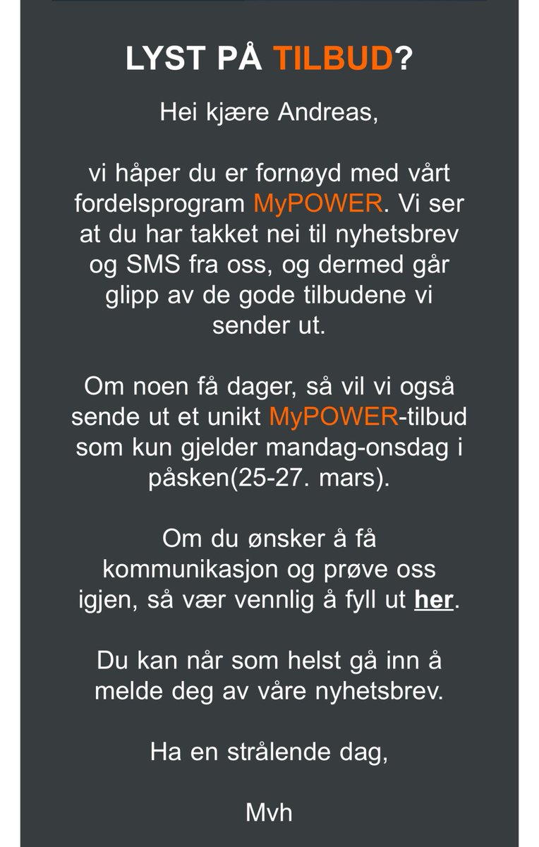 Herrbrun's tweet photo. Oh fuck off @PowerNorge, forespørsel om samtykke er markedsføring og å be kunder på e-post om å fjerne reservasjonen er forbudt. Skjerp dere. https://t.co/aQwVreJ7CL