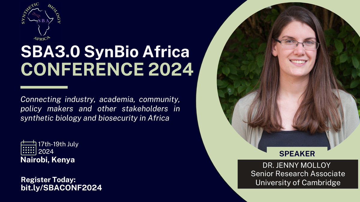 We are happy to welcome @jenny_molloy as a speaker at the SBA3.0 Conference! Join us in Nairobi, Kenya, to delve into sustainable #biomanufacturing tools and the #future of the #bioeconomy. Secure your spot now: bit.ly/SBACONF2024