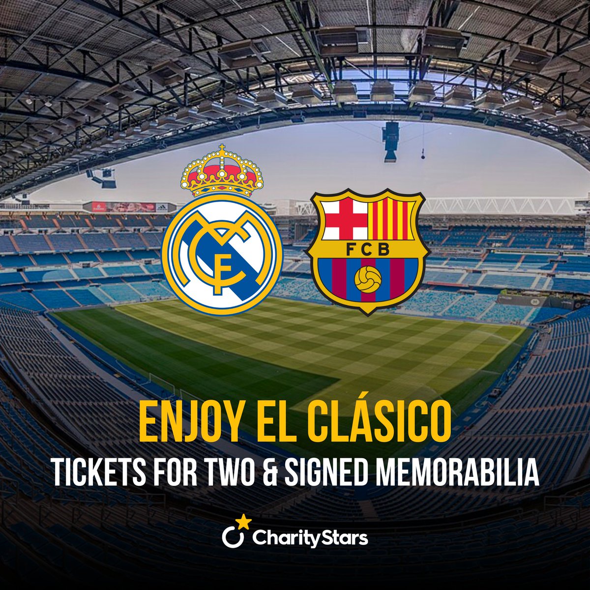 📞 Calling all Real Madrid Fans 📣 Enjoy El Clásico live at the Santiago Bernabéu stadium and win an official Real Madrid shirt signed by your favorite player 🖋🤩 Don't waste any time: place your bid now ⏰ charitystars.com/product/real-m… #CharityStars #ElClasico