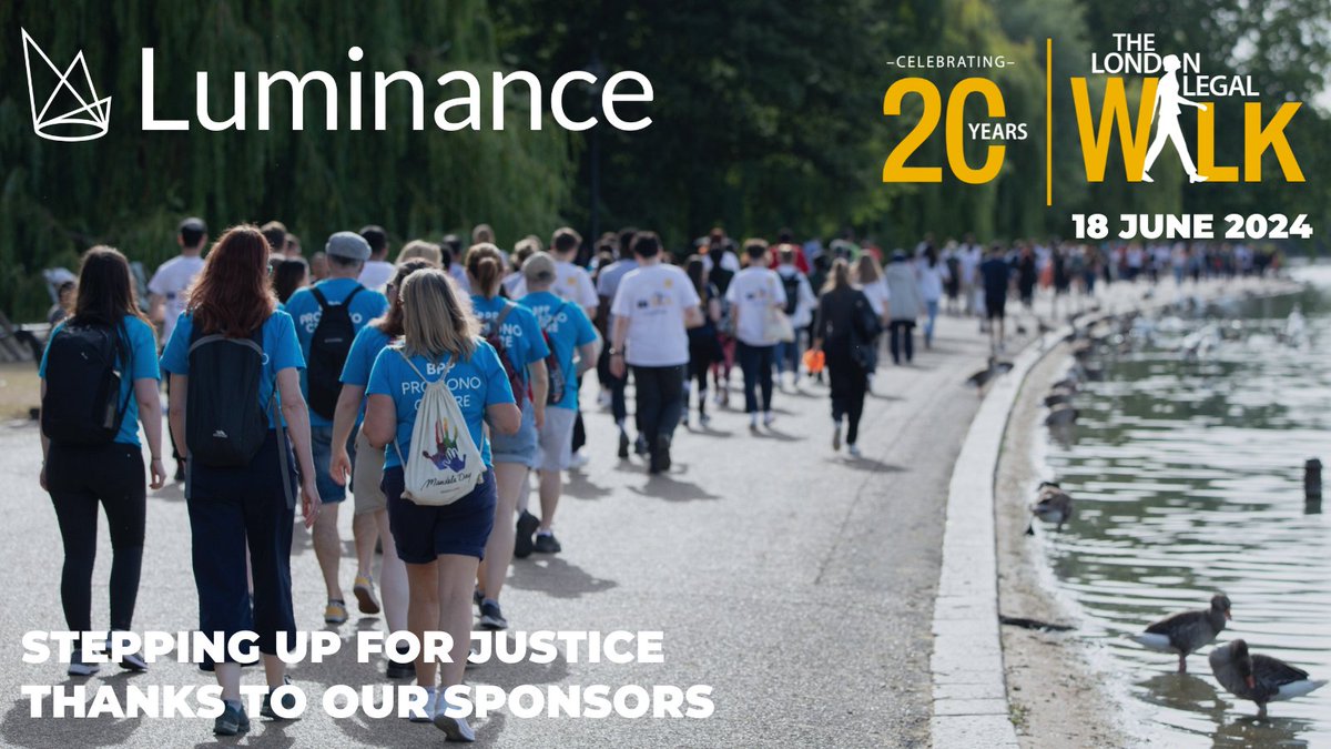 We want to thank @LuminanceTech for supporting the London #LegalWalk again this year 🙌 Luminance is the world’s most advanced AI technology for the legal processing of contracts and documents. We look forward to walking side by side on June 18! #20YearsOfJustice