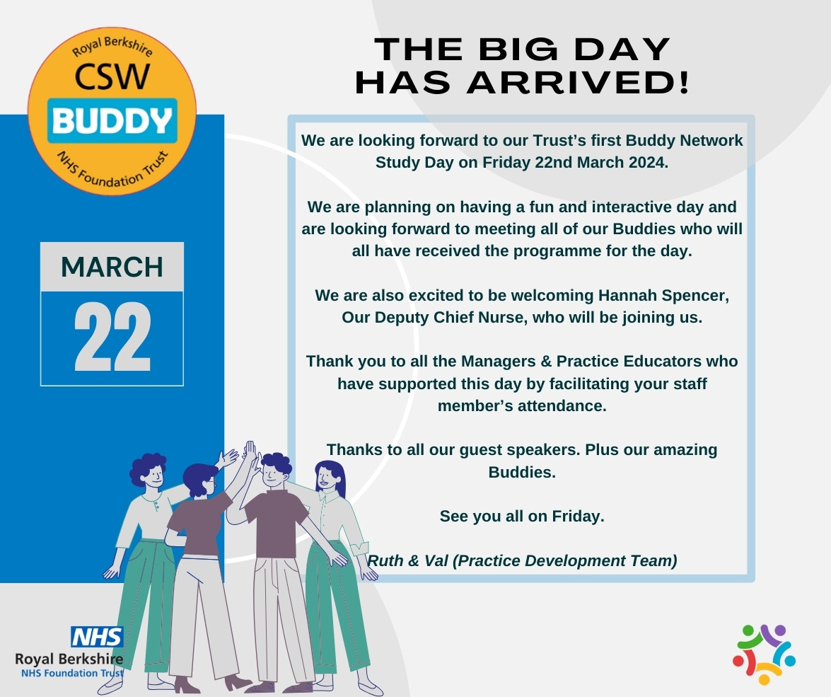 Hooray! The Big Day is almost here! Our very first Buddy Network Study Day for Care Support Workers! 👏👏@RBNHSFT @CEO_RBFT @ktpt1507