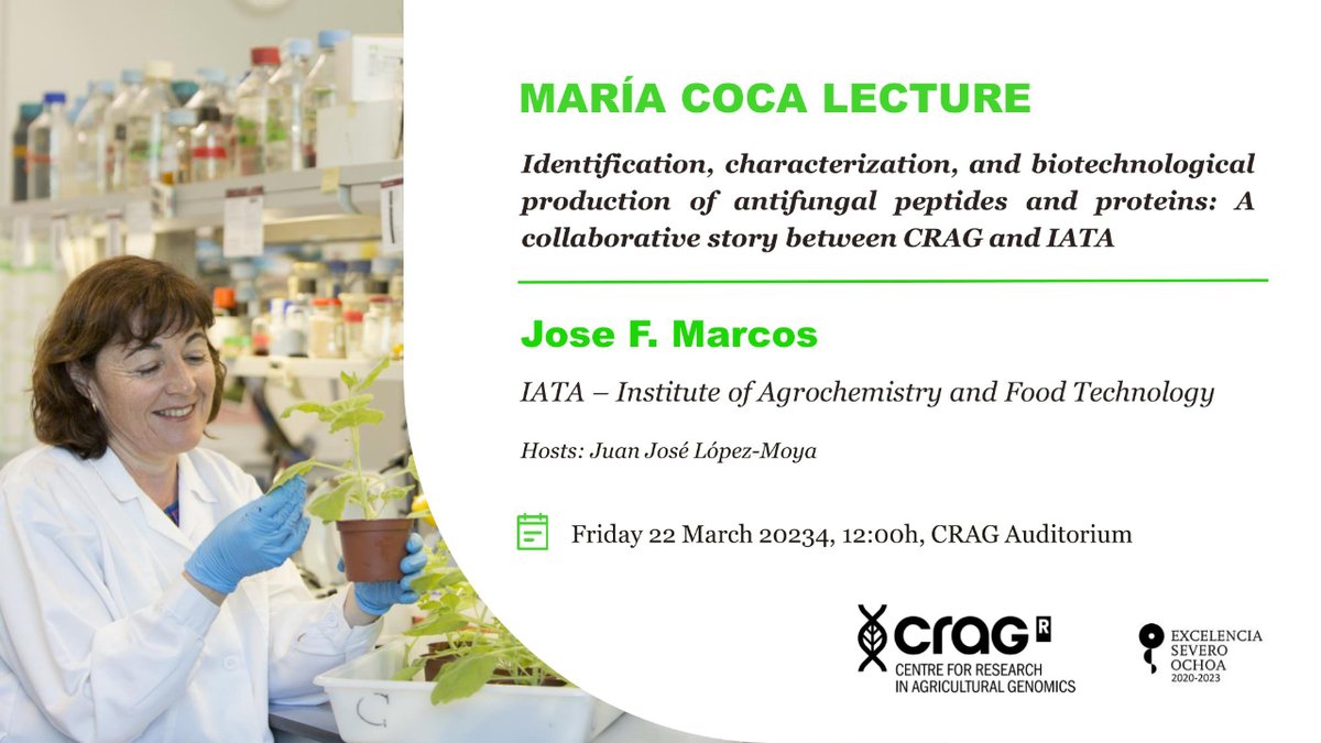 🌱 Join us tomorrow for a fascinating Maria Coca Lecture presented by Jose F. Marcos

💡 No registration needed!
📌 CRAG Auditorium
👉 cragenomica.es/events/identif…
#CRAGseminar