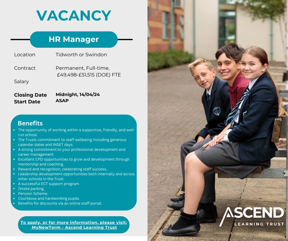 New #Vacancy for #HR #Manager - apply here: ow.ly/c4lP50QYxmr
#swindonjobs #jobs #education #schooljobs