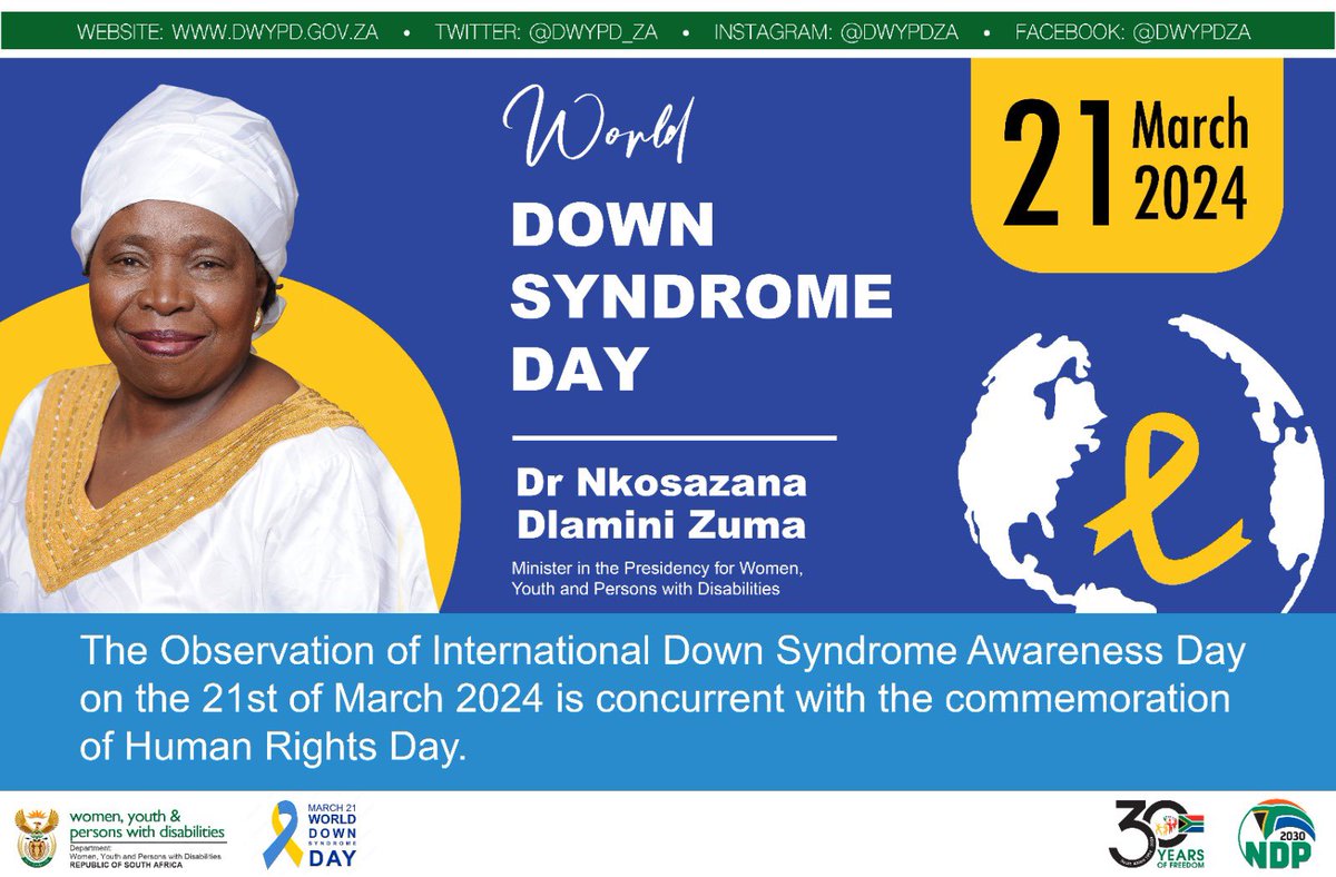 Today we observe World Down Syndrome Day alongside the commemoration of Human Rights Day. As such, upholding The Promotion of Equality and Prevention of Unfair Discrimination Act ensures the prohibition of unfair discrimination against persons with disabilities.